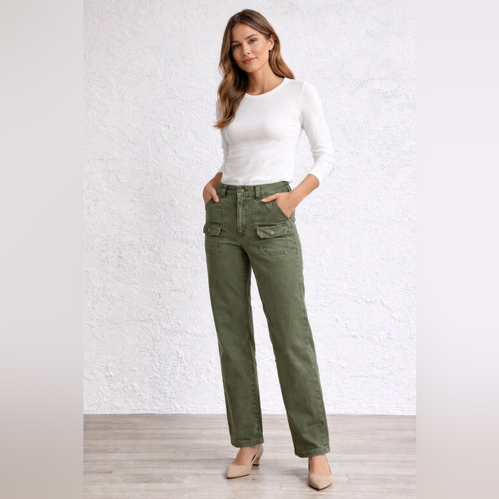 FRAME Green Utility Cargo Pants Size 24 Washed Winter Moss Straight Leg